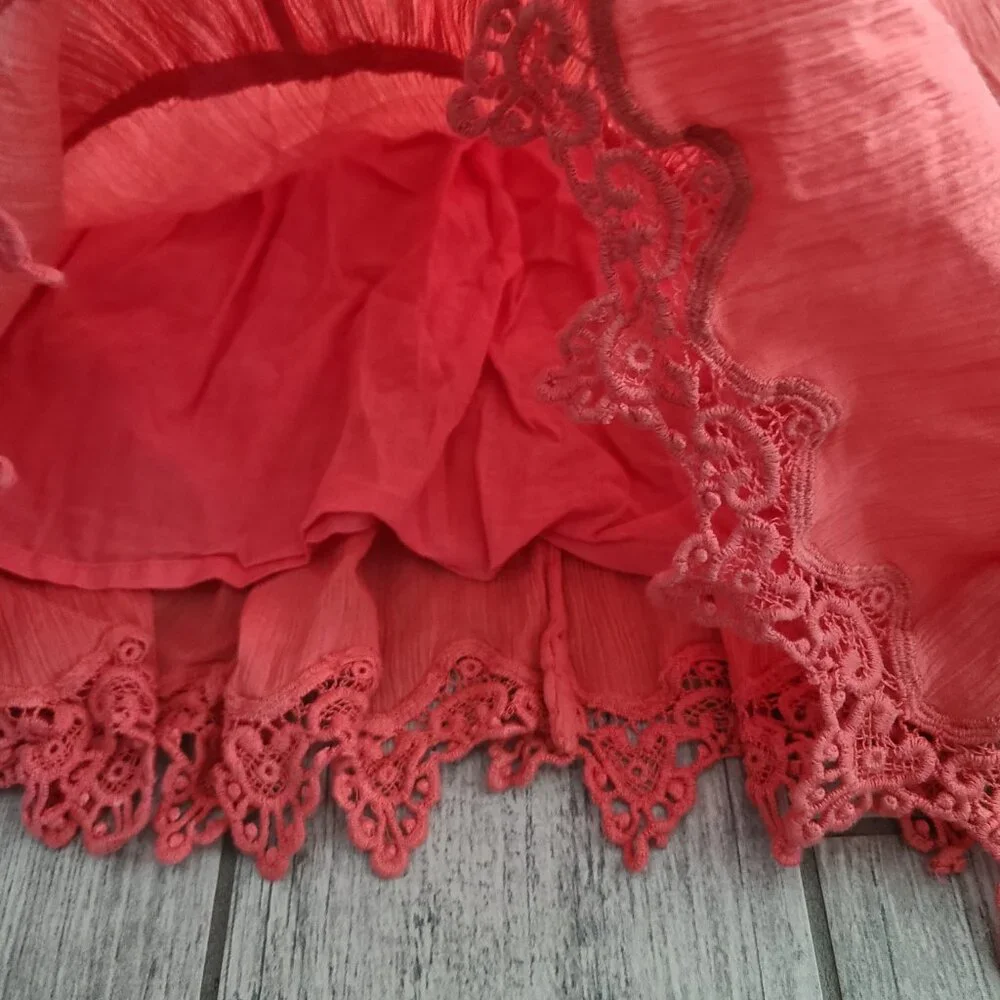 Peek Coral Eyelet Flutter Sleeve Dress - Girls Size Small (6–7)